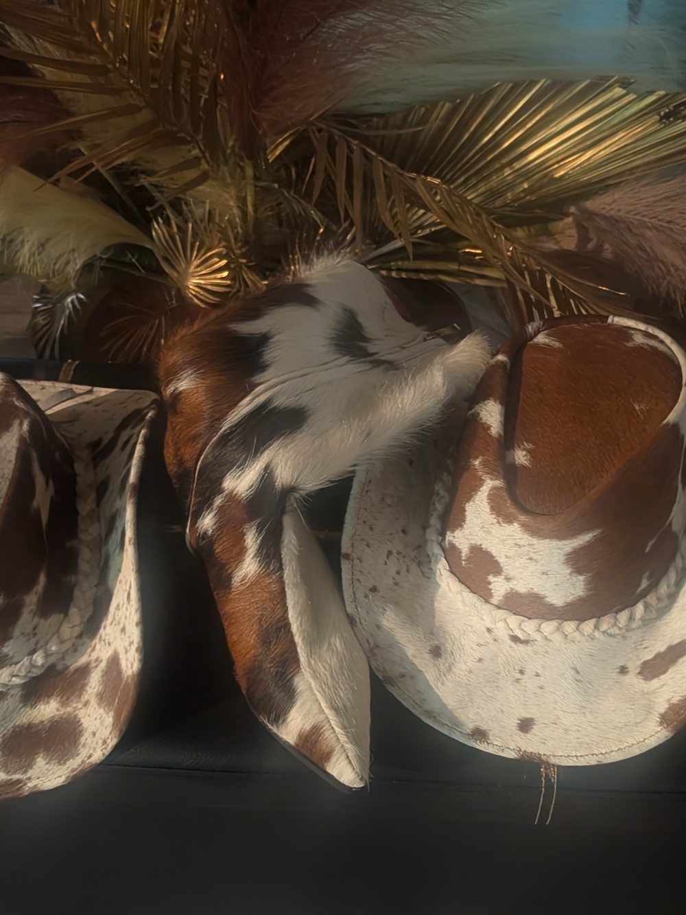 Cowhide Pattern Western Hat - Brown & White